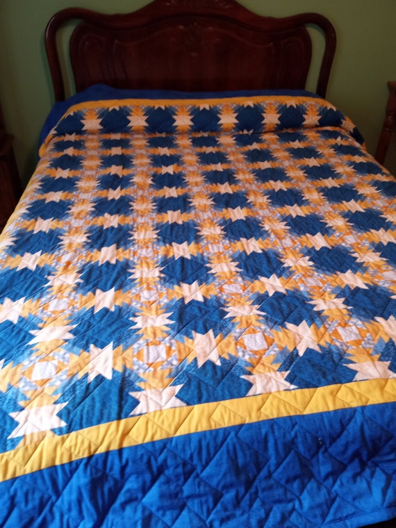 Blue and Yellow Queen Size Quilt Etsy