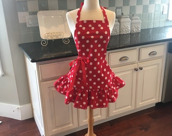 Josie Retro Apron in Cadillac Red- Cute Aprons for Women - Fun for Valentine's Day and Year Round Retro Modern Woman’s Apron - 4RetroSisters