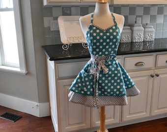 Apple of My Eye Retro Apron ~ Women's Retro Modern Apron - Spring Apron - Pin Up Apron -Personalized aprons by 4RetroSisters  - Pin Up Apron