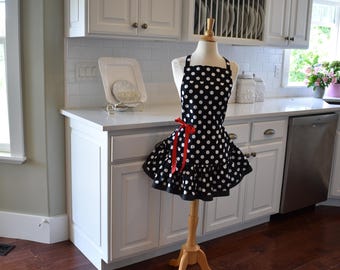 My Little Black Apron -  Women’s Retro Modern Aprons by 4RetroSisters - Kitchen Apron - Bridal or Birthday Gift -