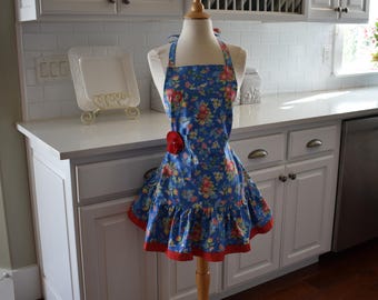 Periwinkle Blue Josie Hostess or Kitchen Apron - Mother's Day Apron -  Year Round Wear  - Women’s Cute Aprons by 4RetroSisters