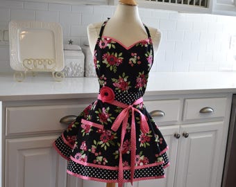 Pretty Pink Bouquet Modern Sadie Woman's Apron - Kitchen Aprons - Summer  Fall Aprons - Aprons by 4RetroSisters - Retro Modern Apron
