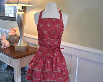 Ruffled Retro Modern Apron  - Bridal Gift / B-Day Gift - Women's Pretty Aprons by 4RetroSisters