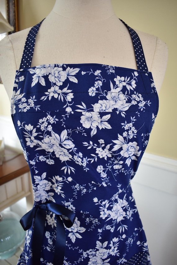Marineblaue Tropfen Taille Schürze - Retro moderne Schürze - Muttertagsgeschenk - 4RetroSisters Süße Schürzen