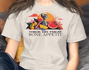 Maglietta grafica con scheletro Summerween, maglietta estiva spettrale