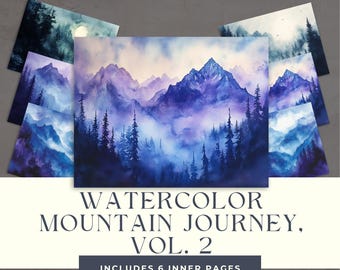 Watercolor Mountain Journey Vol. 2 Junk Journal Pages - Digital Scrapbook Paper Kit - Printable Nature Journal - Instant Download - JJ005-2