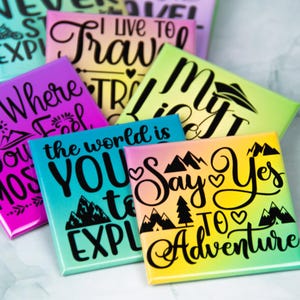 Aimants à citations de voyage, cadeau pour les voyageurs, aimants pour réfrigérateur 5x5 cm