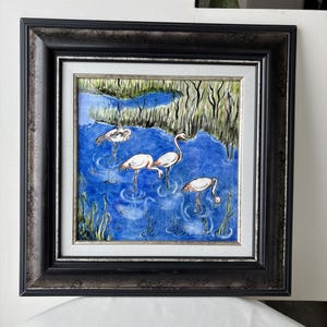 Tile Painting,Ceramic-Flamingo Pattern-Handmade & Wall Decoration-Tile Art