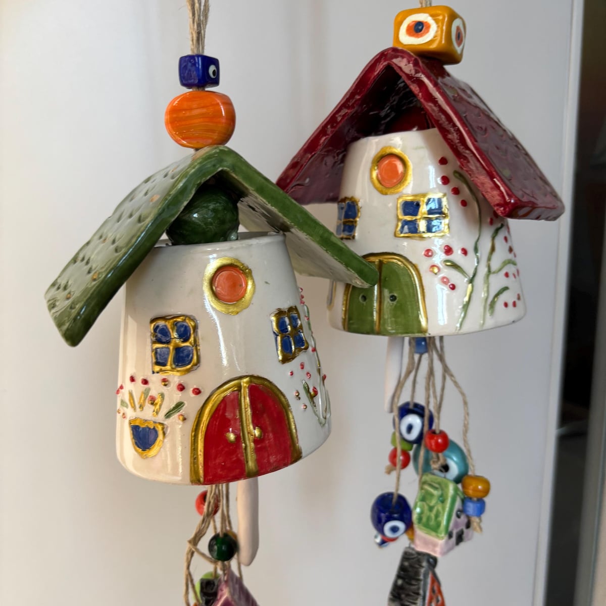 Handmade Ceramic Wind Chime – Red and Green House-shaped Bell | Garden & Balcony Decor | Giftable Decorative Chime Hanging Bells - Etsy