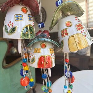 Handmade Ceramic House Wind Chime: Garden & Balcony Decor