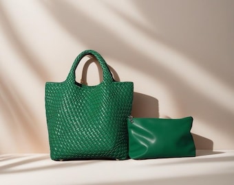 Borsa a secchiello in morbida pelle, borsa tote intrecciata, borsa a mano grande, borsa a tracolla intrecciata, realizzata a mano con un design minimalista ed elegante, regalo per lei