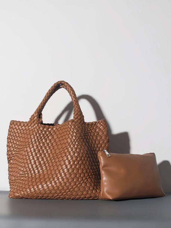 Soft Leather Bucket Bag, Woven Tote Bag, Large Handbag,Woven Shoulder Bag, handmade with a minimalist and elegant design, gift for her