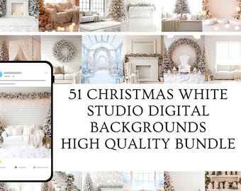 Christmas White Studio digital backgrounds, Christmas Digital Backdrops, Christmastime Photography Backdrop Bundle, Christmas Photo overlays