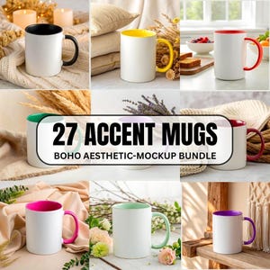 Maquette de 27 tasses décoratives, maquette de tasse bohème, lot de 27 maquettes de tasse à café décoratives esthétiques jaune rose violet bleu noir marine orange rouge maquette de 11 oz