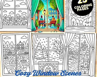 Cozy Window Scenes Coloring Book: Kawaii Landscape (PDF)