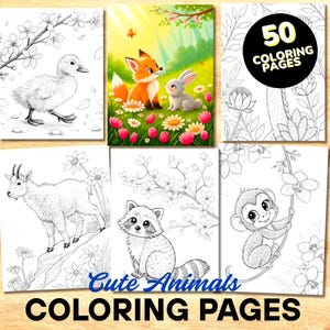 50 Cute Baby Animal Coloring Book Cute Animal Coloring Pages Coloring Sheets Adorable Coloring for Adults and Kids Kawaii Animal Art Book