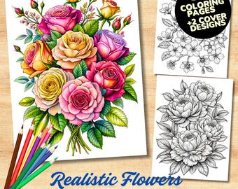 Realistic Flowers Coloring Book: 35 Floral Grayscale Pages (Printable PDF)