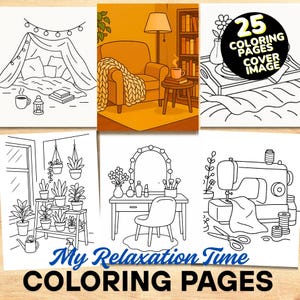 Cute Coloring Pages for Cozy Girls, 25 Relaxing, Comfy and Hygge Home Illustrations, Printable Instant Digital Download PDF For Calm Moments