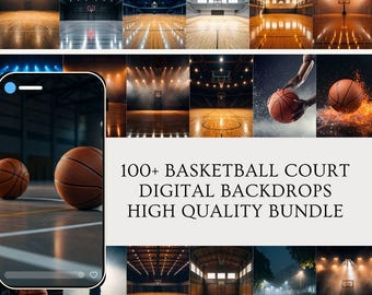 Basketball Court Photography Backdrops, Sports Arena Backgrounds (Digital Download)