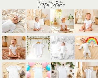 Boho Baby Bodysuit Mockup: Short & Long Sleeve (Digital JPG File)
