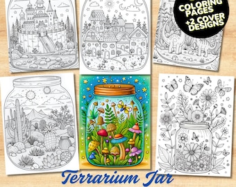 Terrarium Jar Coloring Book: 30 Enchanted Forest Scenes (PDF Pattern)