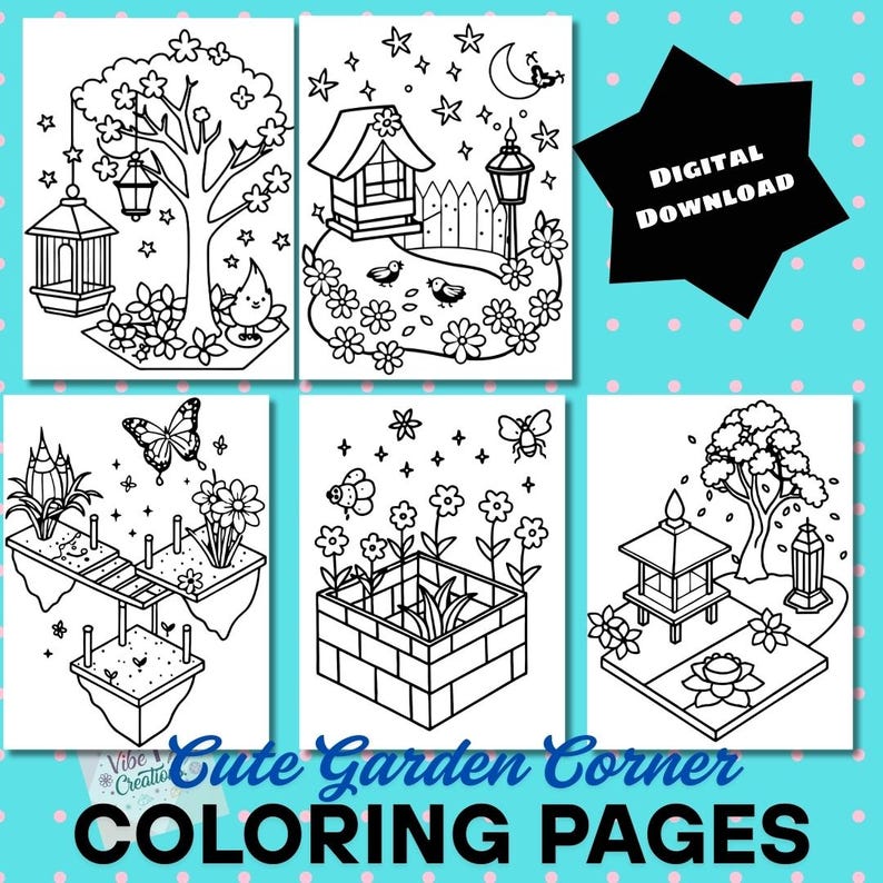 Bold and Easy Coloring Book, Cute Garden Corner Coloring Pages, Cozy ...