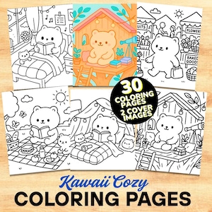 Kawaii Cozy Coloring Pages for Adults - 30 Pages Aesthetic Printable Coloring Book, Relaxing Fun Pages, Bold and  Easy Coloring Pages