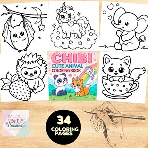 Chibi Animal Coloring Book: Kawaii Baby Animals, Fun Designs (Digital Download)
