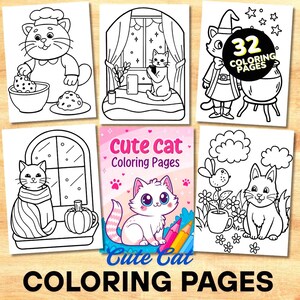 Bold and Easy Coloring Book| Kawaii Cat Coloring Pages| Cute Kitten Coloring, Relaxing Activity for Adults and Kids, Stress Relief