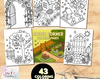 Garden Coloring Book, Cozy Adult Activity (PDF Download)
