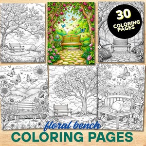 30 Floral Bench Coloring Pages: Enchanted Garden Designs (PDF)