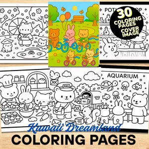 Cute, Cozy Coloring Pages with 30 Kawaii Dreamland Illustrations to Color -Comfy Printable Instant Digital Download PDF for Adults and Teens
