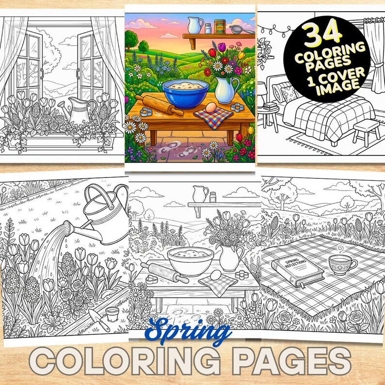 Cozy Spring Hygge Coloring Book – Cottagecore Garden Scenes, Relaxing ...