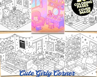 Girly Corner Coloring Book, Kawaii Cozy Designs (PDF)