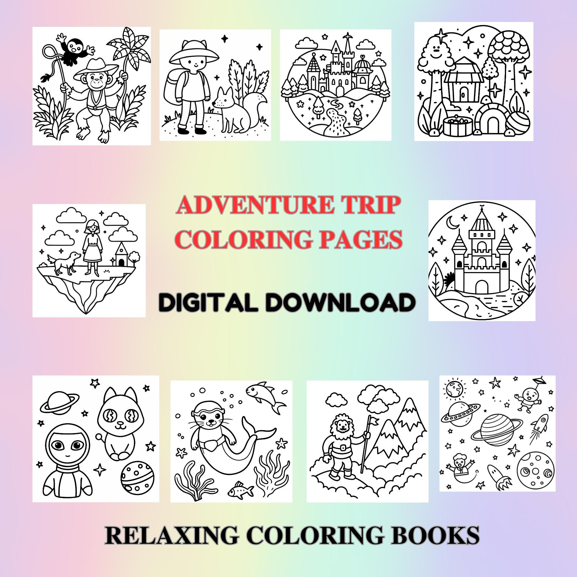 Easy Bold Adventure Coloring Book Kids Cute Comfy Coloring Book Simple Bold Coloring Pages Digital Coloring Book Gifted Printablecoloring