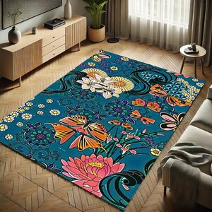 Butterfly Rug,Leaf Rug,Flower Rug,Patterned Rug,Spring Rug,Floor Rug,Living Room Rug,Kitchens Rug,Non Slip Rug,Home Decor,Gift Rug