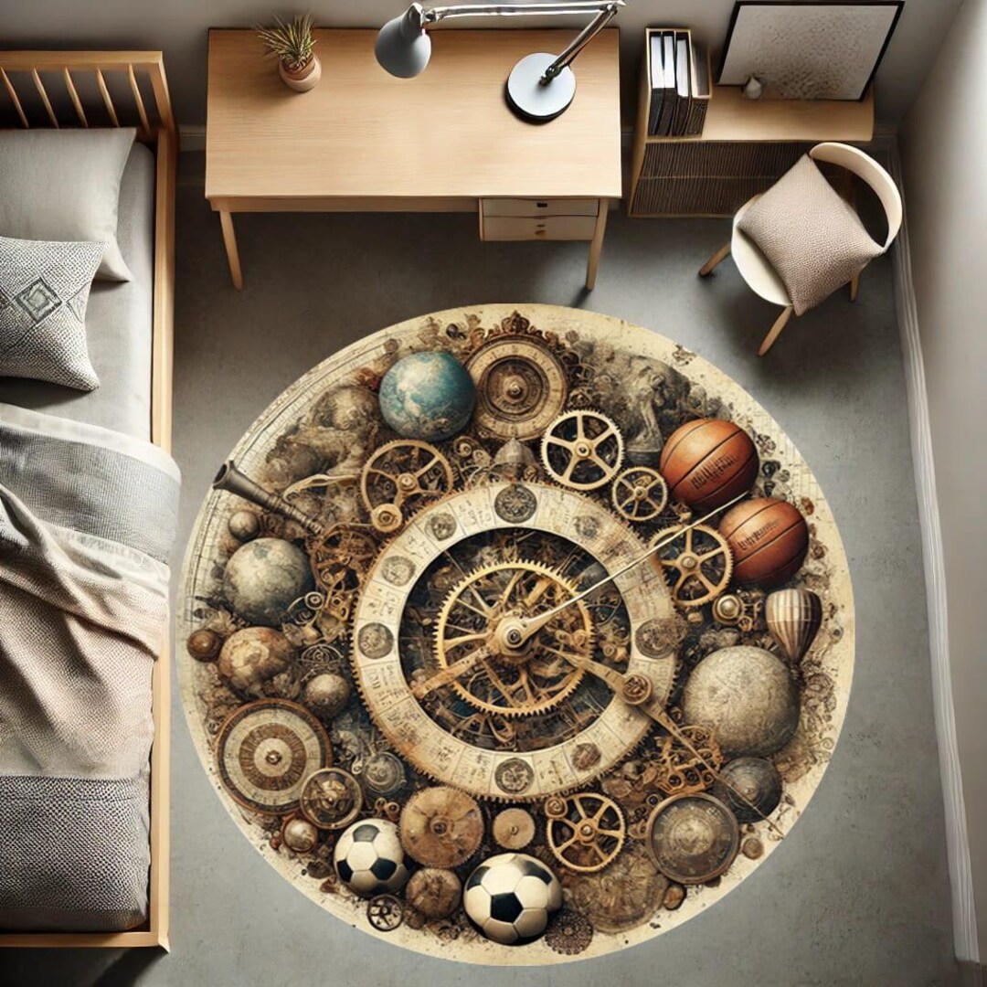 Antique Clock Rug,timeless Pattern Rug,ancient Sports Rug,art Rug ...