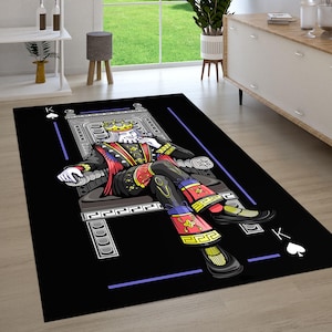 Roi, tapis de cartes, jeu de cartes, King Card, tapis Barbu, tapis doré, tapis de salon, noir, tapis de chambre, tapis artistique, tapis de jeu, cartes à jouer, cassino, game of cassino