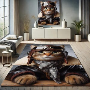 Cat Rug,Fantastic Cat,Pilot Cat Rug,Animal Picture Rug,Cute Cat Rug,Living Room Rug,Kitchen Rug,Area Rug,Office Rug,Home Decor,Gift Rug