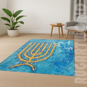 Jewish Prayer Rug,Jewish Gift,Hanukkah Gift,Personalized Jewish Gift,Menorah Prayer Mat,Starof David Rug,Hebrew PrayerMat,Starof David Decor