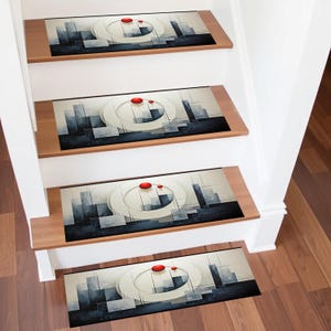 Abstrakt gemusterter Treppenteppich, rund gemusterte Treppenmatte, Treppenlauffläche, Design-Treppenstufe, Treppenläufer für Stufen, Indoor Outdoor-Treppenstufe
