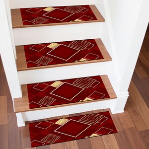 Treppenteppich, quadratische Treppenmatte, geometrisches Muster, Design-Treppenstufe, Treppenläufer für Stufen, Indoor Outdoor-Treppenstufe
