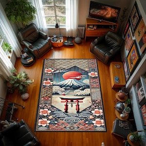 Japanese Flowers Rug,Mount Fuji Rug,Moonlight Rug,Living Room Rug,Bedroom Rug,Kıds Room Rug,Flowers Rug,Ethnic Rug,Mountain Rug,Lotus Rug