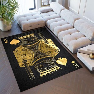 Carte royale,Tapis de cartes,Jeu de cartes,Roi,Tapis Barbu,Tapis doré,Tapis de salon,Noir,Tapis de chambre,Tapis artistique,Tapis de jeu,Cartes à jouer,Cassin,Game of Cassino