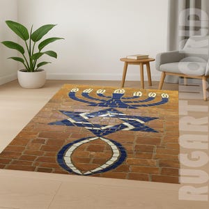 Jewish Prayer Rug,Jewish Gift,Hanukkah Gift,Personalized Jewish Gift,Menorah Prayer Mat,Starof David Rug,Hebrew PrayerMat,Starof David Decor