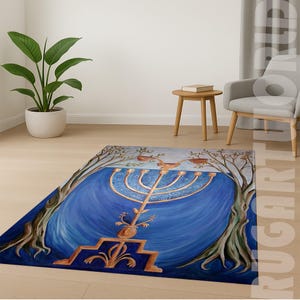 Jewish Prayer Rug,Jewish Gift,Hanukkah Gift,Personalized Jewish Gift,Menorah Prayer Mat,Starof David Rug,Hebrew PrayerMat,Starof David Decor