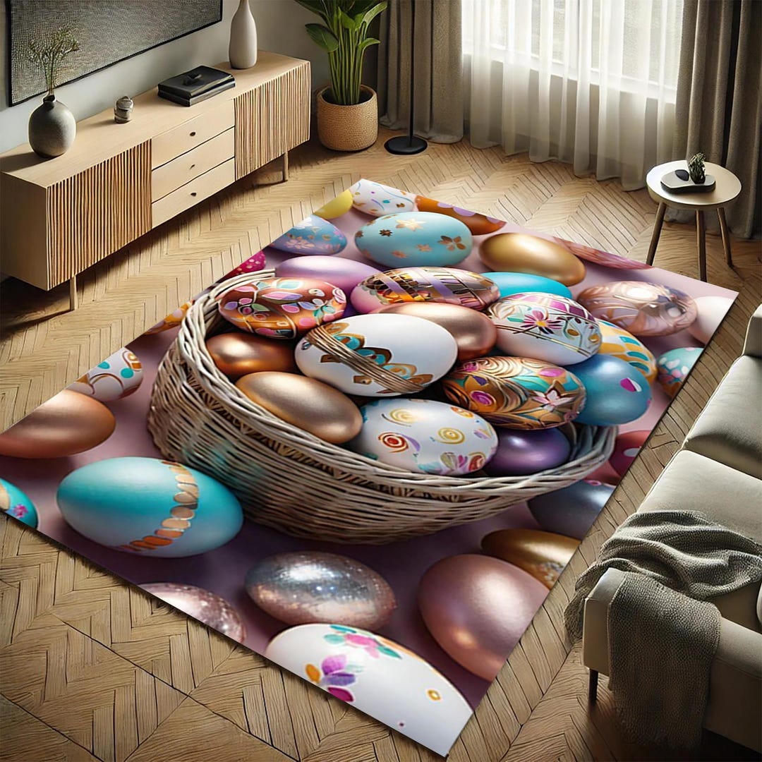 Round Easter Rug Easter Rug,happy Easter Rug,stylish Rug,egg Rug,basket Rug,easter ...