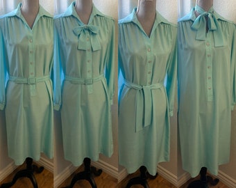 60s Schrader Sport Petites Shirtdress Shift Dress Button Down Aqua Mint Green Pastel Versatile Trousseau Travel Wear