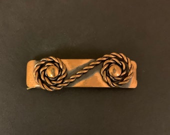 RARE 50s Signed Rebajes Modernist Copper Barrette Vintage Midcentury Hair Jewelry Clip Accessory Greenwich Village NYC Artisan Studio