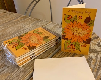 Vintage 60s Thanksgiving Invitation Cards w/ Envelopes 40-Count Buzza Cardozo Anaheim CA Unused Wonderful Midcentury Autumn Floral Design